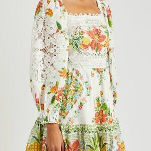 FARM Rio White and Orange Ruffled Tiered Sundress